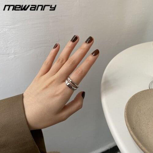 Mewanry 925 Sterling Silver Glossy Double Layer Rings for Women Simple Fashion Trend Wild Creative Party Jewelry Birthday Gifts