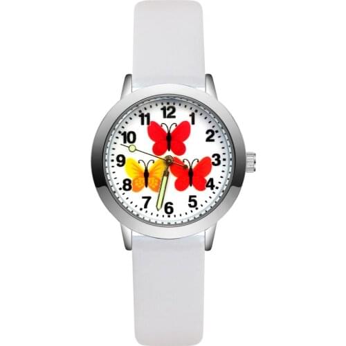 Fashion Cartoon Cute pretty butterfly style Childrens Watches Kids Student Girls Boys Quartz leather Wrist Watch clock JA163