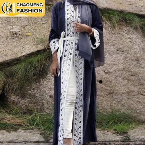 Middle East Fashion Lace Stitching Modest Robe Muslim For Women Turkish Caftan Kaftan Islamic Clothing Maxi Kimono Dubai Abaya
