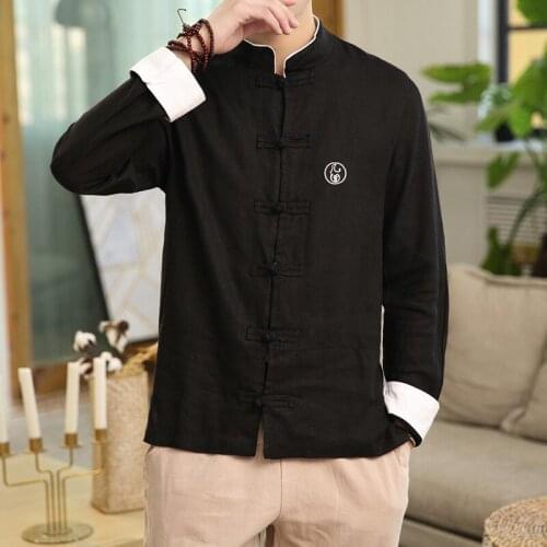 Large Size Mens High-quality Cotton and Linen Long-sleeved Shirt 2019 Autumn Original Chinese Style Casual Shirt Black Beige