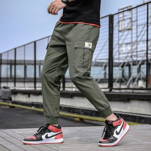 New Arrival Men Ribbons Color Block Black Pocket Cargo Pants 2019 Harem Joggers Harajuku Sweatpant Hip Hop Trousers Brand C135