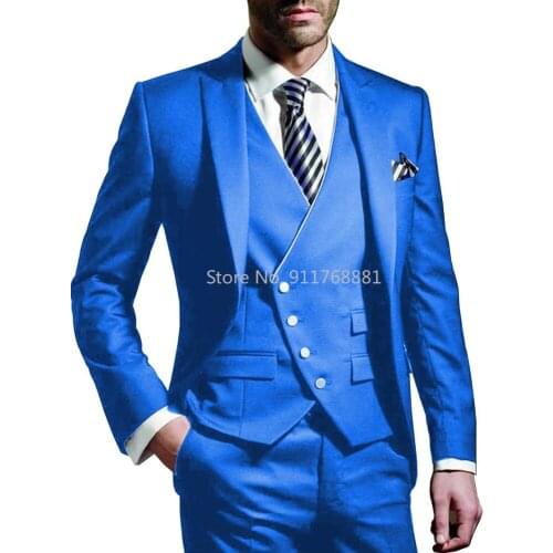 3 Pieces Men Suits Notched Lable Navy Groomsuit Blazer One Button Formal Business DressTuxedo ( Blazer Vest Pants ) Custom