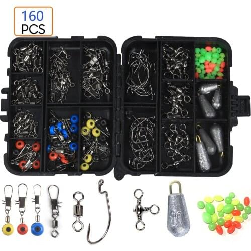 160pcs/box Fishing Tackles Box Accessories Kit Set With Beans Hooks Snap Sinker Weight For Carp Bait Lure Ice Winter Accessoires