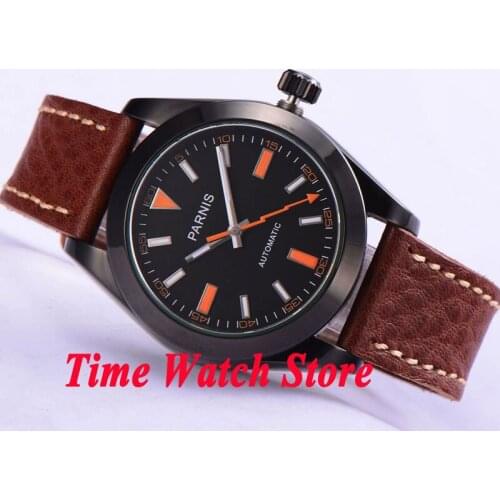 Parnis 40mm Miyota 8215 5ATM Automatic mens watch sapphire glass black dial luminous PVD case