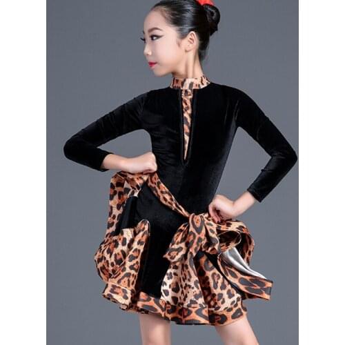 Latin Dance Dress Girls Salsa Cha Cha Competition Dance Wear Children Long Sleeve Samba Performance Dancing Costumes DWY1002