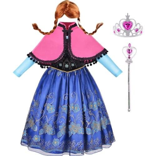 Anna Cosplay Costume Snow Queen Kids Dress Up Princess Dress Anna Wig Baby Girl Birthday Party Christmas Fancy Evening Dress