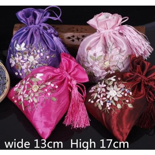 Handmade Ribbon Embroidery Drawstring Gift Bags Large Wedding Party Favor Bags Cloth Packaging Bags Jewelry Pouch 50pcs/lot