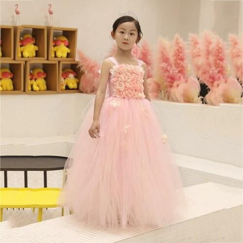 Fluffy Hydrangea Flower Girls Dress for Kids Floral Pearl Long Dress Elegant Girls Beauty Beast Dress Vestidos De Princesa Ninas