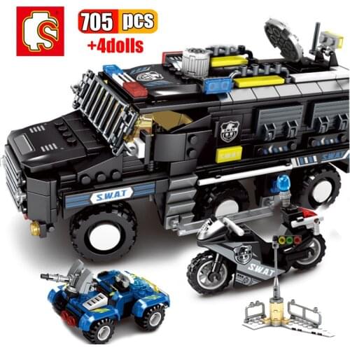 SEMBO 705Pcs SWAT Explosion-proof Armored Vehicle Building Blocks Action Police Figures Educational Bricks Toys For Kids Gifts