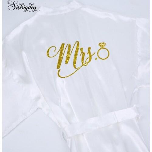 Sisbigdey MRS glitter gold bride robe shinny silver with ring satin short women Bridal Party 2019 getting married kimono robe