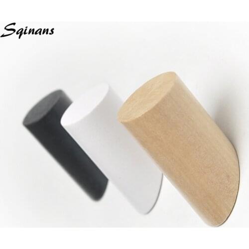 Sqinans Natural Wood Clothes Hanger Wall Mounted Coat Hook Decorative Key Holder Hat Scarf Handbag Storage Hanger Bathroom Rack