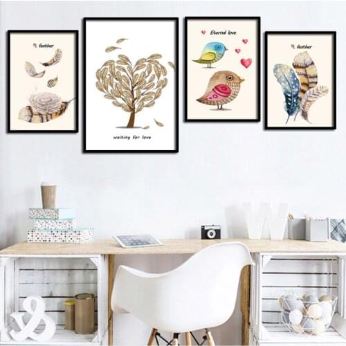 SVITY Nordic Posters Prints Bird feather Wall Art Canvas Painting Pictures for Kid Living Room Home Decor No Frame FA692