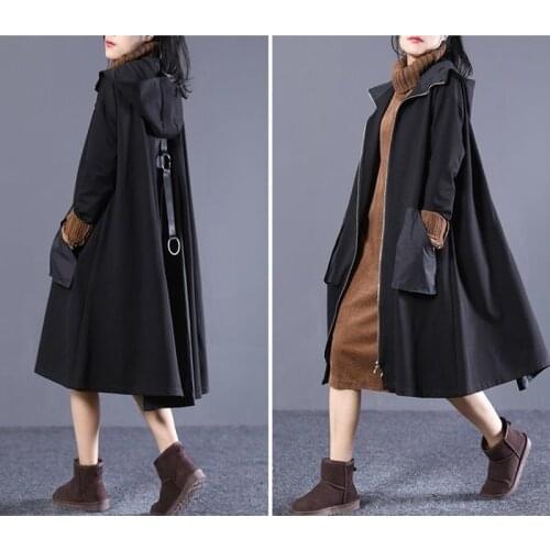 Loose Retro Coat Hooded Spring And Autumn New Korean Stitching Version A Zipper Windbreaker Women Puff Sleeve Jacket Plus Size