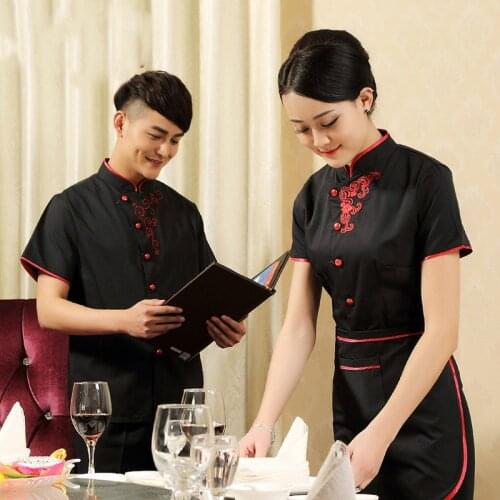 Summer Multicolor Waitress Workwear Women Men Hotel Restaurant Waiter Uniforms Short Sleeve Fast Food Waiter Uniform