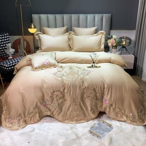 Vintage Embroidery Duvet Cover Egyptian Cotton Ultra Soft Bedding Comforter Cover Zipper Corner Ties Bed Sheet Queen King 4Pcs