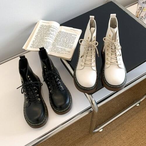 Size35-40 Chunky Motorcycle Boots For Women Autumn 2021 Fashion Round Toe Lace-up Combat Boots Ladies Shoes