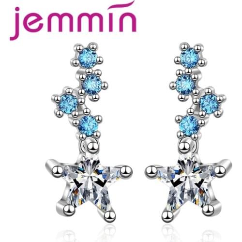 Exquisite New Fashion Sparking Star CZ Crystal 925 Sterling Silver Stud Earring Sweet Woman Girls Best Anniversary Gift