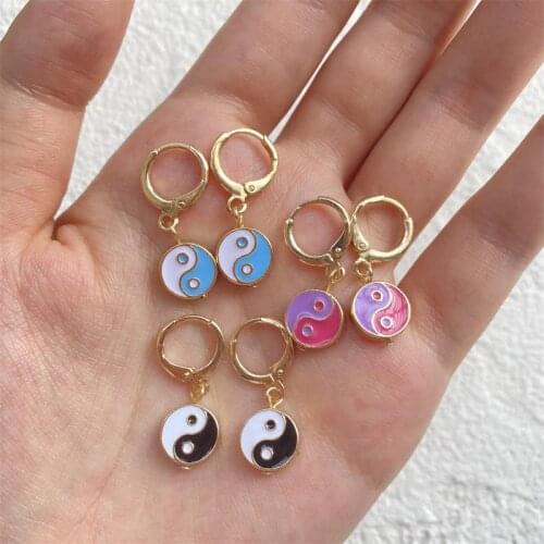 New Vintage Color Dripping Gossip Earrings Simple Retro Yin Yang Tai Chi Earrings For Women Girls Fashion Jewelry