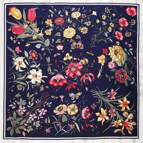 POBING Silk Scarf Women Floral Print Silk Foulards Female Neckerchief Small Bandana Square Scarves Lady Accessories 60*60CM