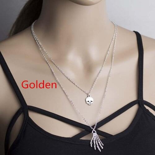 Retro personality hand bone skull shape necklace ladies simple skull necklace collar Mexican skull jewelry Halloween gift