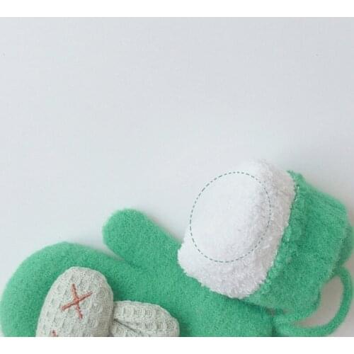 1 Pair Toddlers Thicken Plush Warm Full Finger Gloves Baby Cartoon Animal Bunny Winter Mittens with String Hand Warmer for Girls
