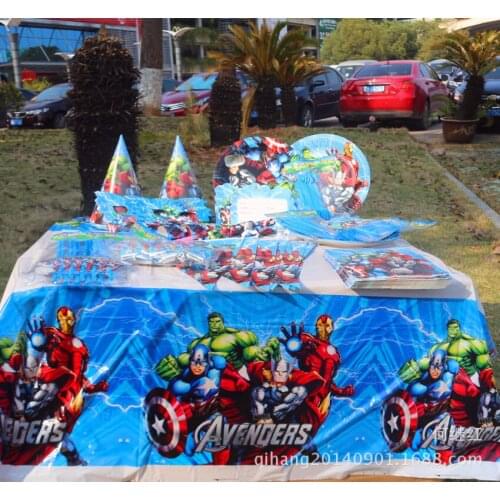 132pcs/bag Flags Tablecloth Straws Cups Plates Fork Superhero Boys Party Supplies Kid Birthday Party Supplies Decoration Favors