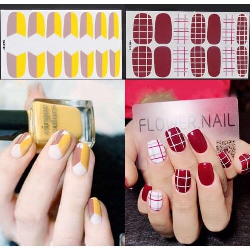 14tips/sheet Full Cover Nail Stickers Wraps DIY Nail Art Decals Plain Stickers Self Adhesive Nail Stickers Finger Sticker