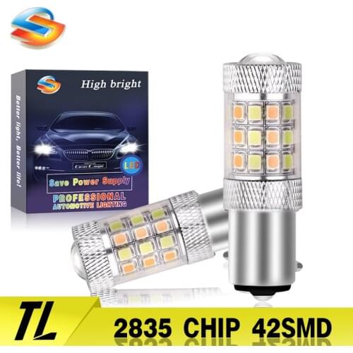 2pcs Hot sale White amber auto led drl light dual color T25 3157 7443 LED Turn Signal Light switchback 42smd 2835 LED Car Lights