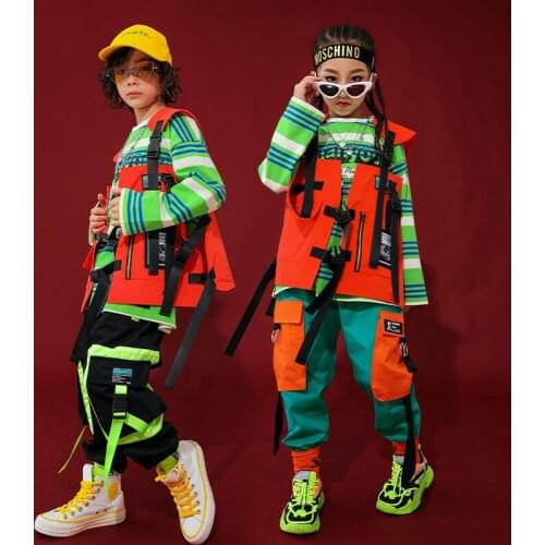 Fashion Hip Hop Dance Costumes Kids Jazz Stage Rave Outfit Street Dance Practice Dancing Wear Performance Clothes 3 Pcs DC2879
