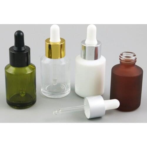 360 x 30ml Smooth/Frosted Green Clear Amber Glass Dropper Bottle with Black Gold Silver Drop 1oz Matte Glass E-liquid Drop Vials