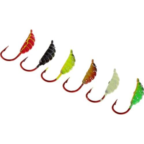 6pcs Winter Ice Artificial Fishing Lure Lead Head Hook with Lifelike 3D Eyes