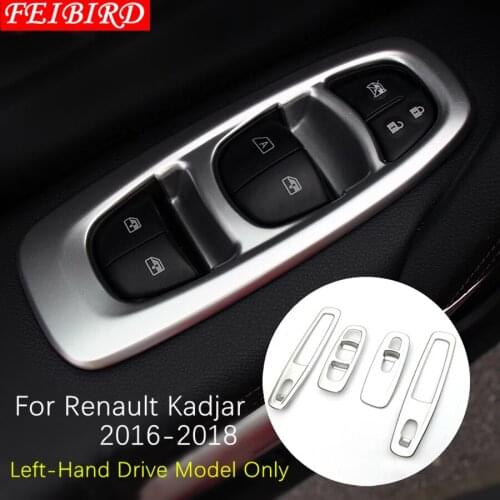 ABS Chrome Inner Door Window Lift Regulator Switch Button Cover Trim For Renault Kadjar 2016 2017 2018 Carbon Fiber Matte Silver