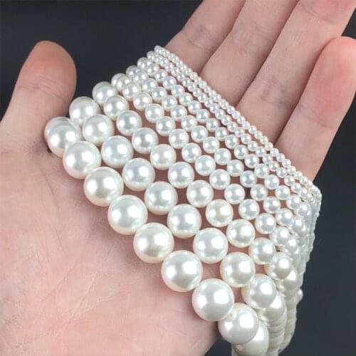 White Shell Pearl Round Beads Natural Loose Spacer Beads For Jewelry Making DIY Bracelet Accessories 15'' 3/4/5/6/8/10/12/14mm