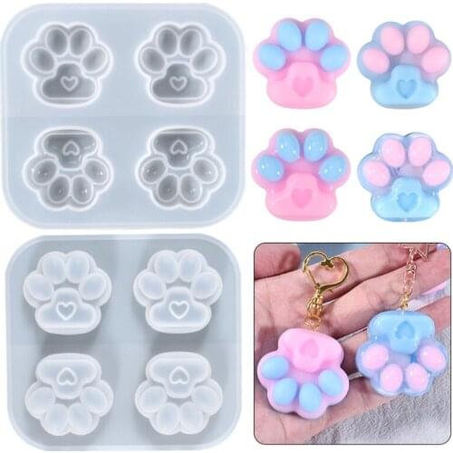 Shiny Glossy Silicone Resin Molds Cat Paw Silicone Mold DIY Keychain Pendant Jewelry Epoxy Resin Crafting Molds Drop Shipping