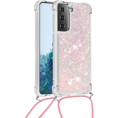 Crossbody Glitter Case For Samsung Galaxy S21 Ultra S20 Plus S20FE Note 20 Ultra Quicksand Cover Lanyard Necklace Shoulder Strap