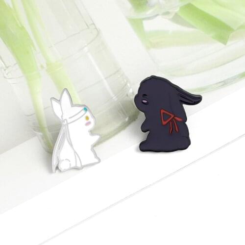 Cartoon cute black white rabbit bow shape metal Brooch fashion clothes fixed pin bag accessories accessories gifts for friends
