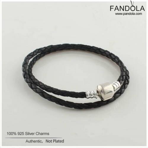 Black Leather Bracelet Argent 925 Sterling Silver Charm Bracelets for Women DIY Jewelry Making Bijoux Femme Pulseras