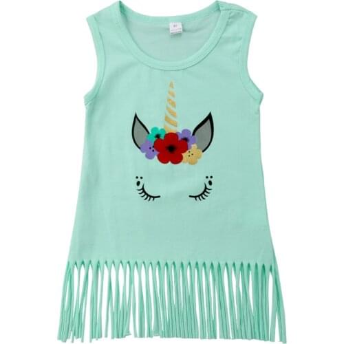 Toddler Kids Baby Girls Unicorn Sleeveless Tassel Party Pageant T-Shirt Dress Size 2-6T