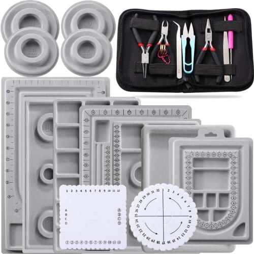 DIY Bracelet Necklace Beaded Jewelry Gray Flocking Bead Board Making Storage Box Tray Design Craft Measuring Tool Accessories