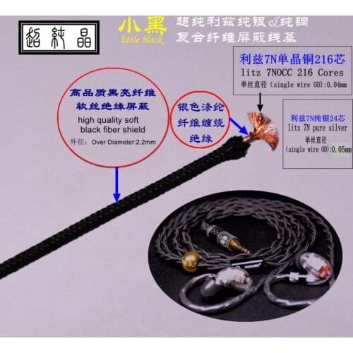 Litz 7NOCC pure Silver & pure copper fiber shielded headphones upgrade line base (1.3 meters/pcs)
