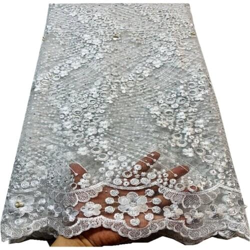 French Lace Fabric With stones Nigerian Fabric High Quality African Tulle Lace Fabric 2.5 yard PL-70