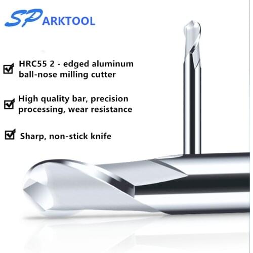 HRC55 Ball Nose Cutter Carbide End Mill Alloy Coating Tungsten Steel Cutting Tool 1 2 4 mm 2Flutes Milling Cutter CNC