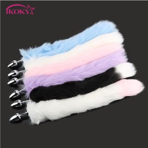 IKOKY Soft Fox Tail Metal Butt Plug With Cat Ears Headbands Anal Plug Cute Adult Game Smooth Touch Sex Toy For Women Men Couples