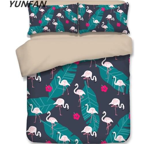 2019 Flamingo Bedding sets 3D duvet cover set leaves quilt covers pillowcase King Queen full twin 3pcs simple flower bedclothes