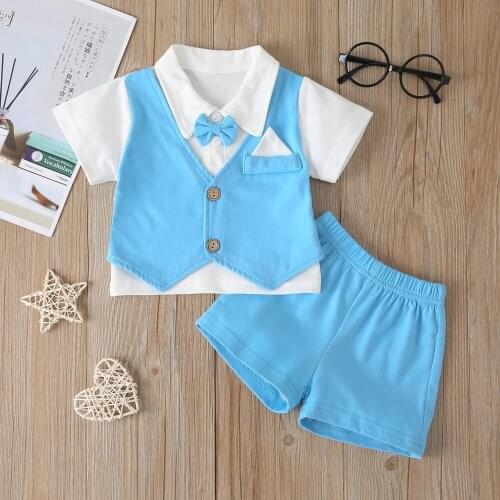 Baby boy clothes summer cute gentleman bow tie short sleeve shorts 2-piece suit boy cotton suit childrens clothes 0-3 baby suit