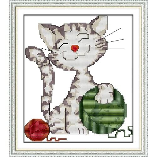 The cat playing ball of yarn DMC cross stitch kit sketch 18ct 14ct 11ct printed canvas cotton thread embroidery DIY handmade