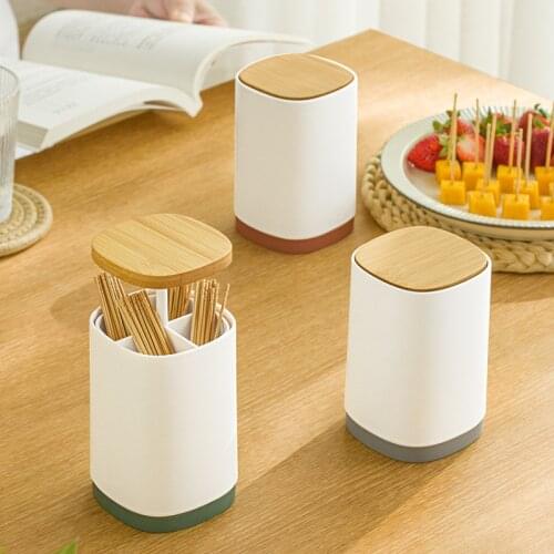 Creative Automatic Push-type Toothpick Box, Multi-use Divided Cotton Swabs, Dental Floss Storage Toothpick Jar