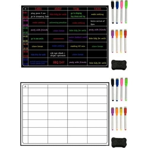 Magnetic refrigerator blackboard, weekly menu, meal planner, grocery shopping list, wooden board with 8 color markers