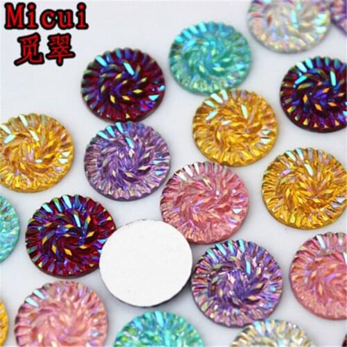 Micui 50pcs 14mm Round Shape Crystal AB Resin Rhinestone Flat Back Strass Non Hotfix Crystal Stones DIY Scrapbook Beads MC268