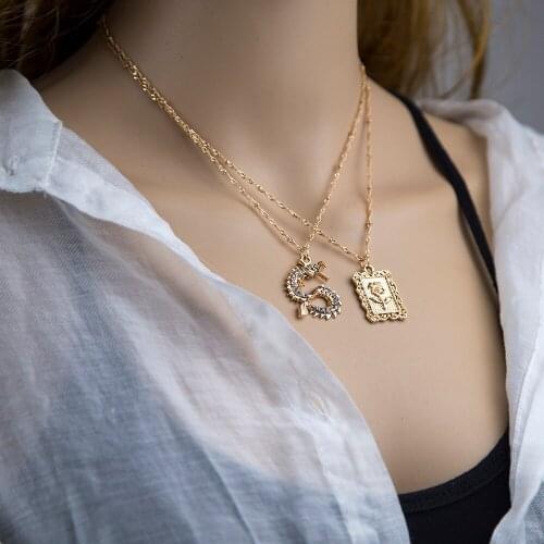 Fashion Multi-layer Rose Flower Pendant Zircon Chinese Dragon Necklace for Women Chain Necklace Set New Jewelry Gift Hot Sale